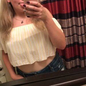 yellow and white striped crop top